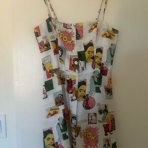 Reformation Multicolor Comic Print Dress with Yellow & Pink Accents